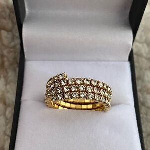 Three Rows Rhinestone Crystal Tennis Stretch Band Ring